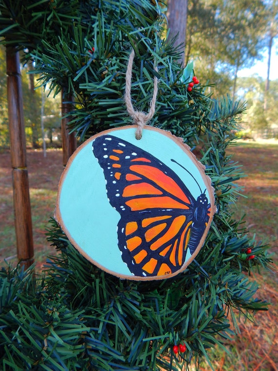 Viceroy hand painted wood slice ornament