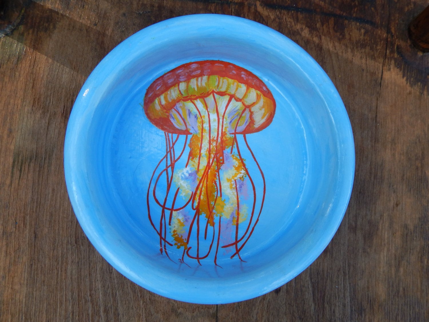 Jellyfish hand painted wooden bowl