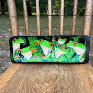 Tree Frog hand painted wooden tray, nature