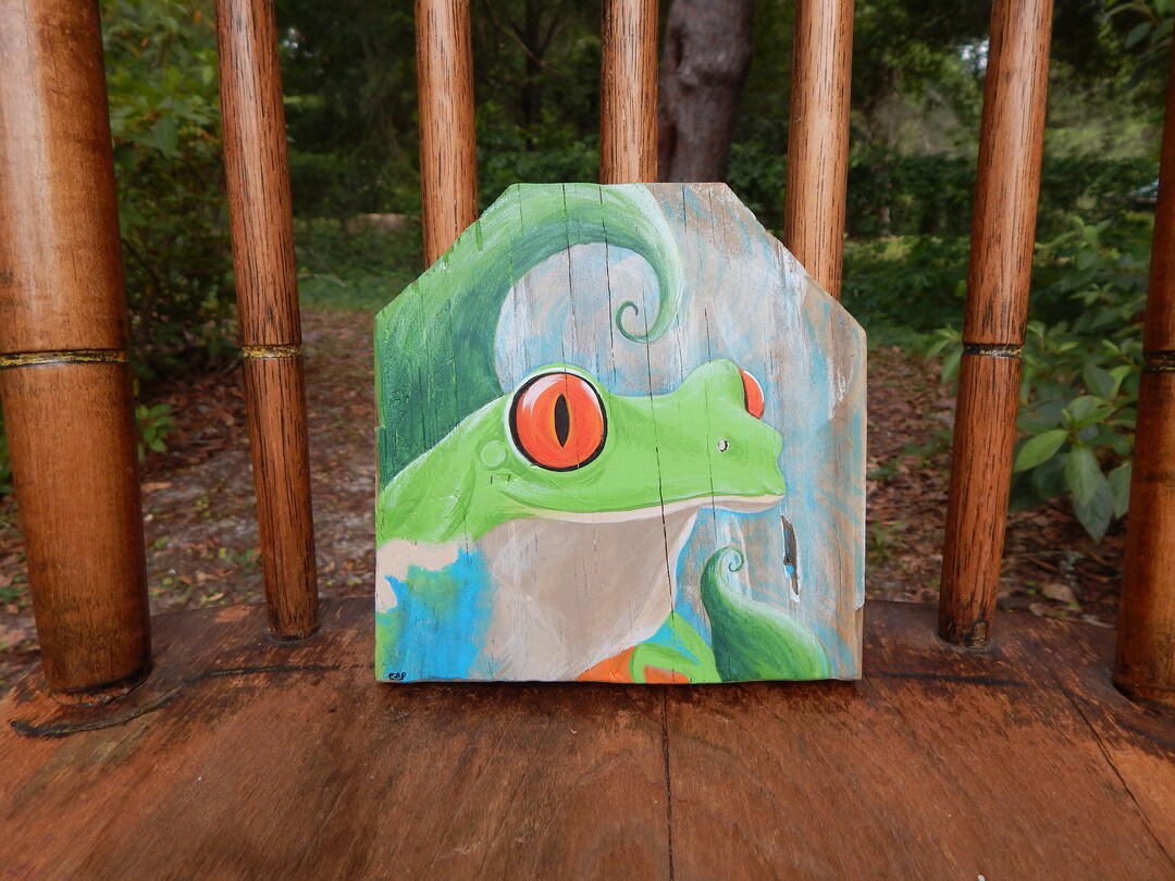 Tree Frog Painting on Reclaimed Cedar Wood / Frog Gift, Frog Art, Frog Wall Decor Etsy