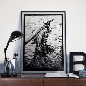 Artorias der Abgrundschreiter | Darksouls | A3 Linoldruck Kunstdruck | Mittelalterlicher Linolschnitt