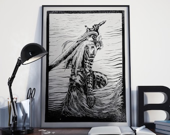 Artorias the Abysswalker | Darksouls | A3 Linoprint Art Print | Medieval Fantasy Linocut