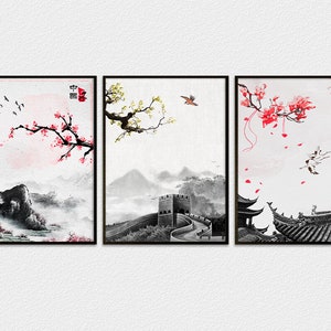 Japanese Art, Water Color Wall Art, Cherry Blossom Wall Art, Traditional Art, Nature Paintings, China Great Wall, Printable Wall Art, Decor