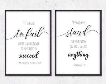 Theodore Roosevelt Quote, Malcolm X Quote, Calligraphy Wall art, Custom Quote Print, Printable Art, Inspirational wall art, Digital Download