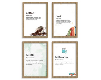 Coffee, Book, Hustle, Bathroom Definition Wall Art, Definition Print, Wall Decor, Printable Wall Art, Digital Download, Printable Poster