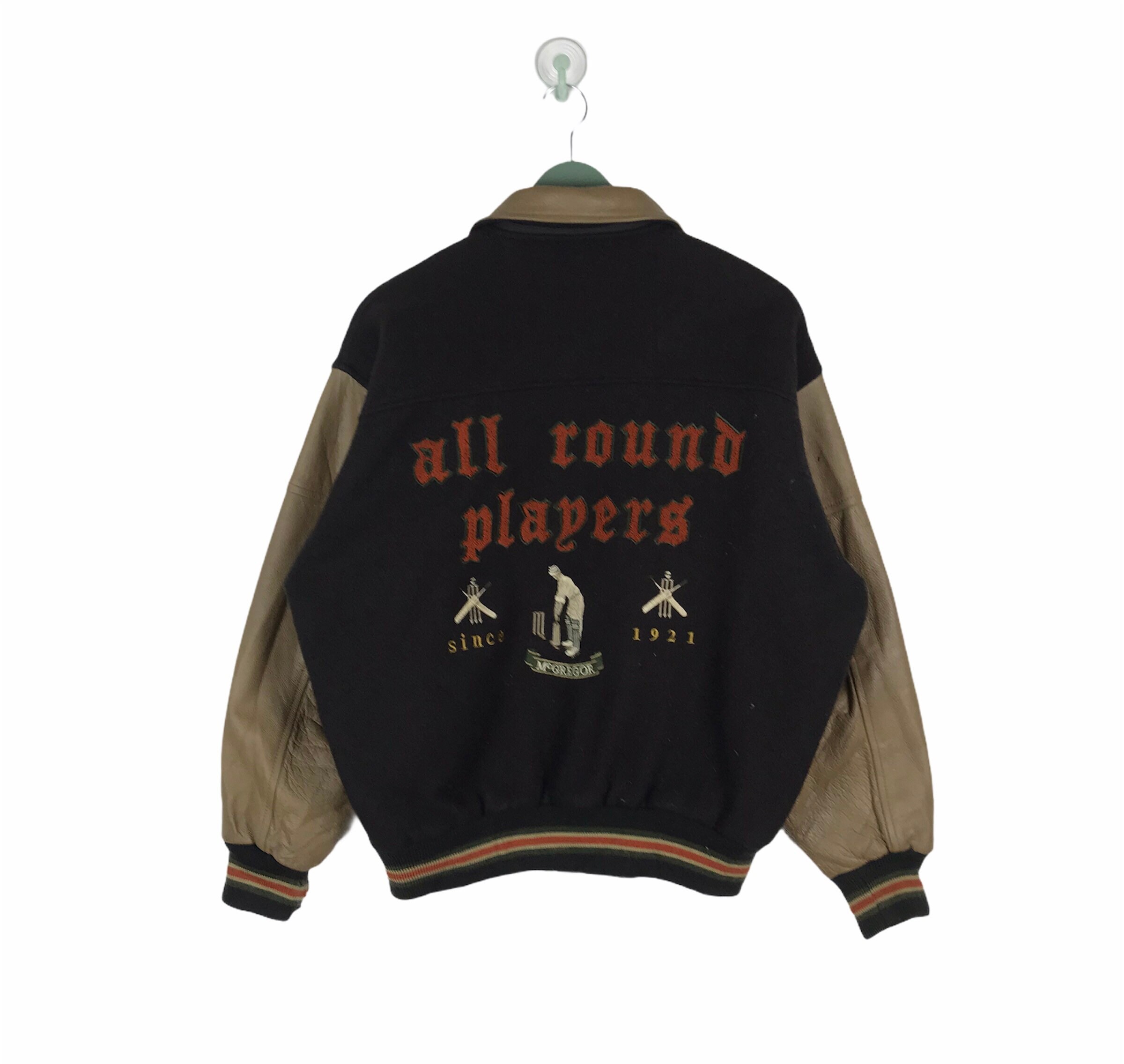 Vtg 90s Mcgregor Baseball History Varsity Jacket Wool Mix Leather 