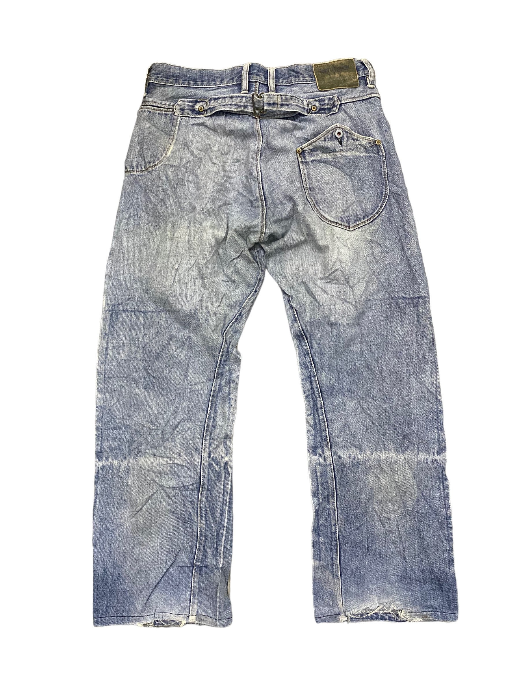 Vtg 90s Rare ONE TRUE SAXON Japan Denim Distressed Buckle Back