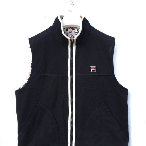 Vtg 90s reversible Fila order spell out big logo all overprint vest jacket hip hop swag fashion L size