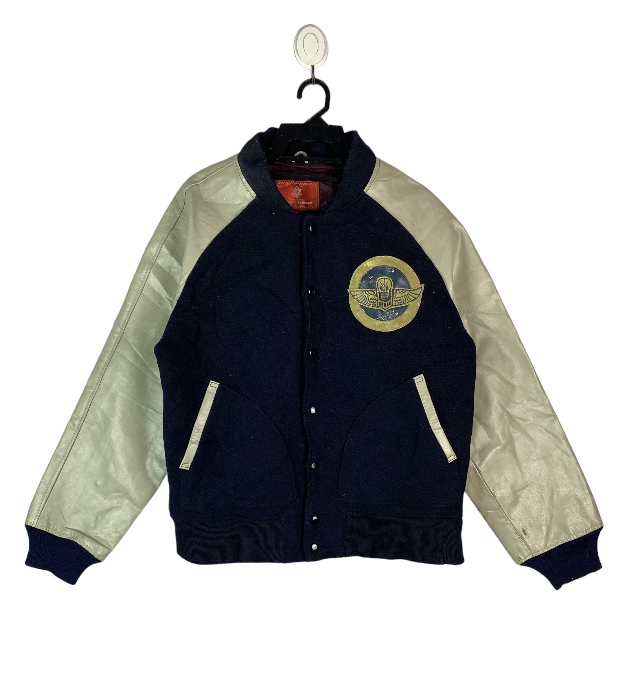 Vtg 90s Rare Avirex Officer Uniform Varsity Wool/leather Jacket 