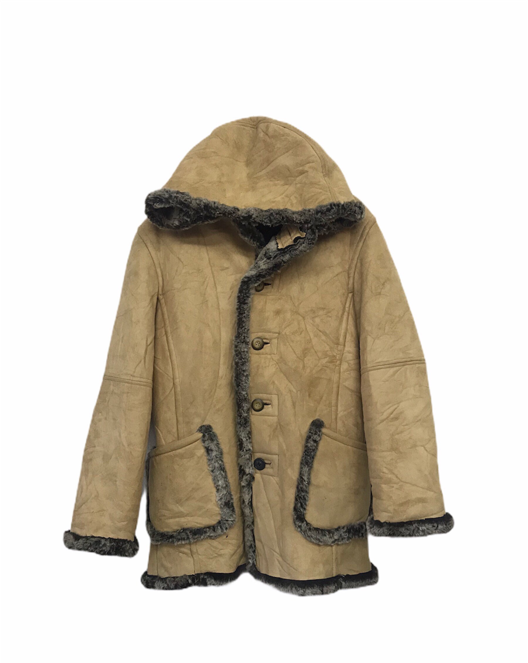 Vtg 90s Rare PPFM Japanese Brand Faux Fur Leather Coat M 