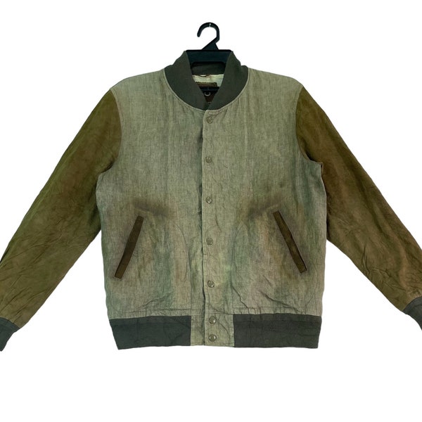 Rare 50 Cinquanta hemp cotton/goatskin leather sleeve snap button jacket