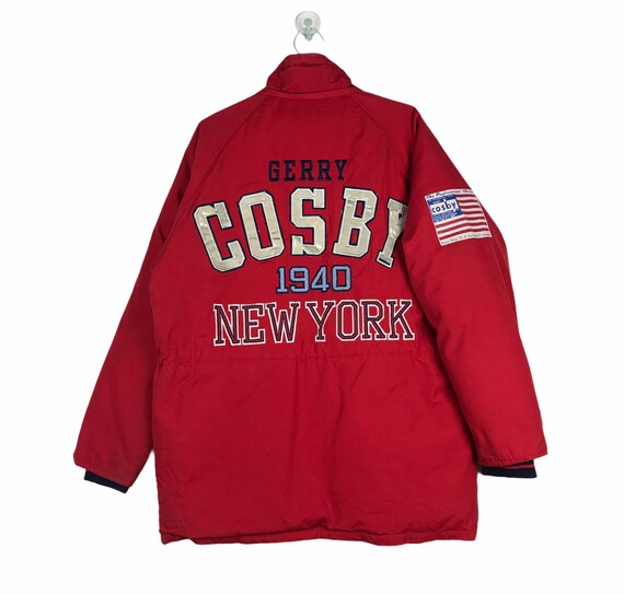 Vtg 90s Gerry Cosby New York Patch Logo Spell Out on Back Red