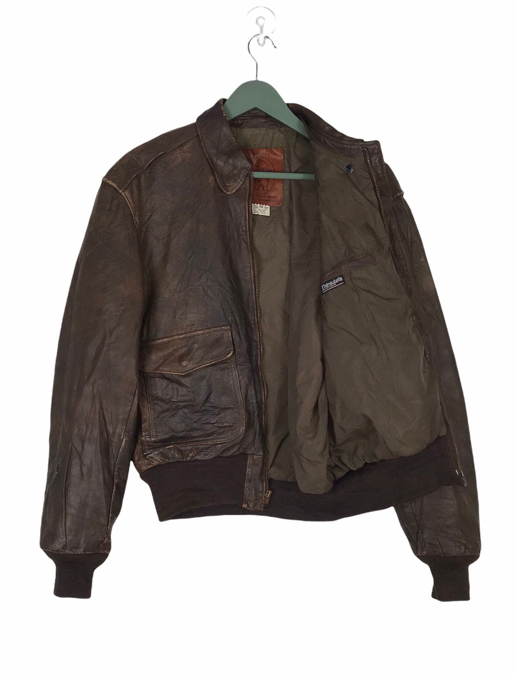 Vtg 1989 Golden Bear Type A2 Bomber Leather Jacket Zipper Size 38 