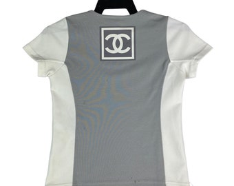 Archive vintage ss2001 CHANEL sport shirt  CC big logo color block design size 36