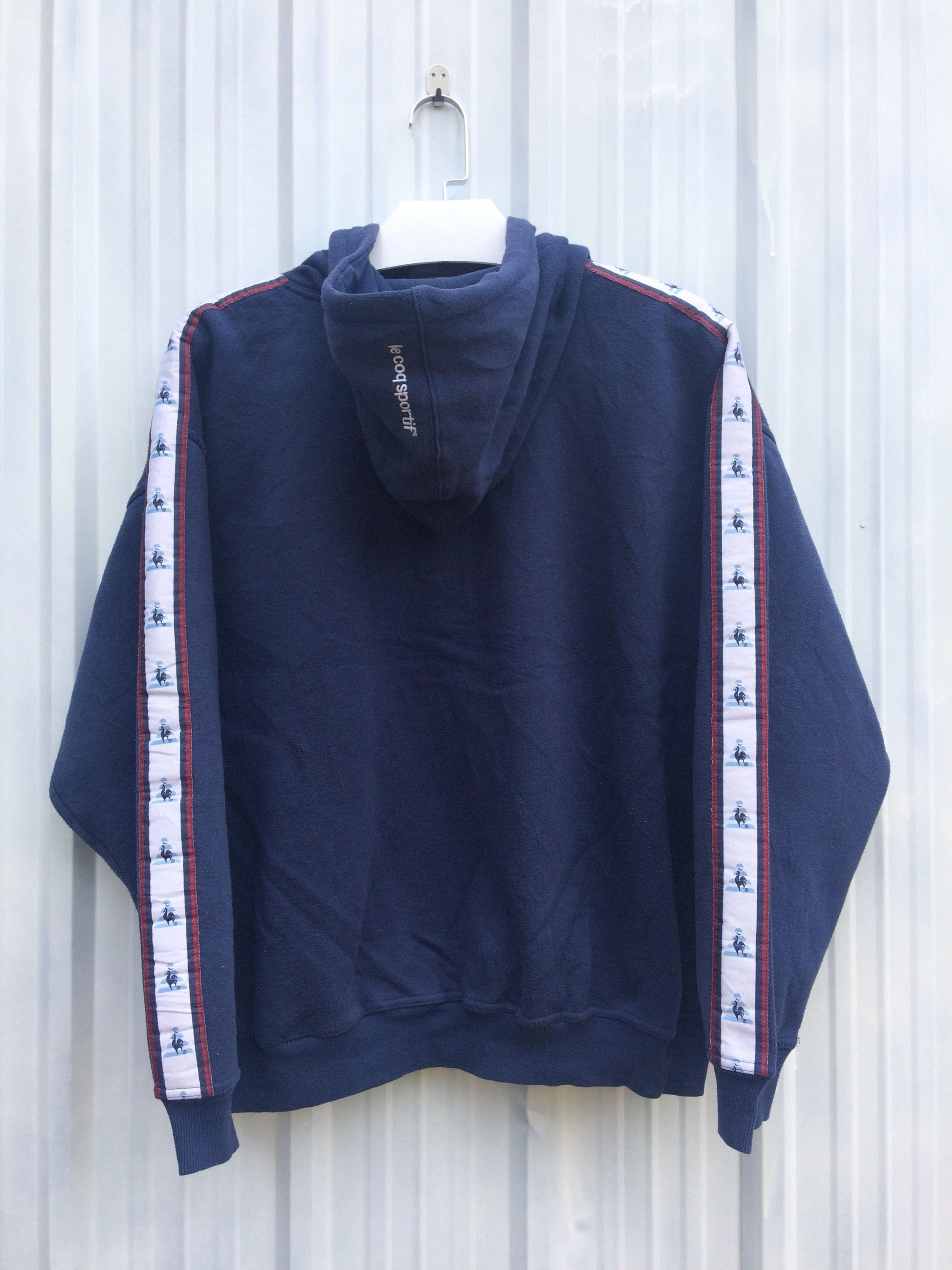 Vtg Rare 90s Le Coq Sportif Stripe Logo Hoodies Sweatshirt