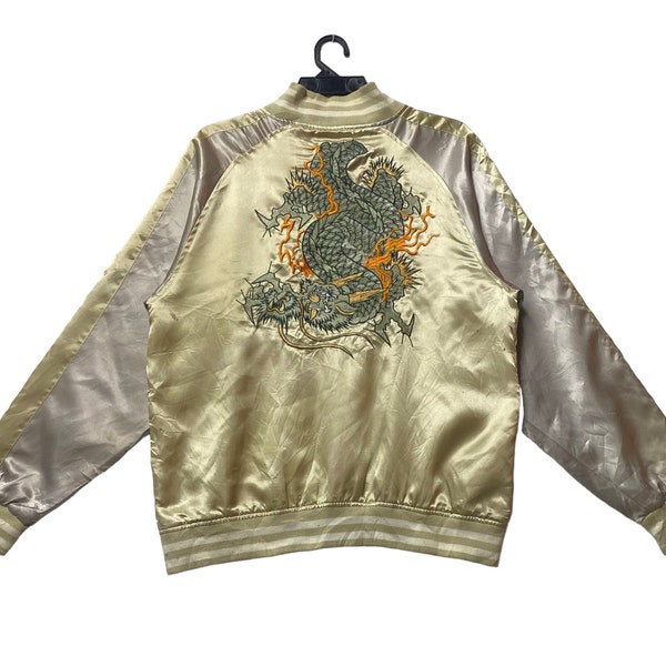 Vtg 90s Sukajan Souvenir Bomberjacke Drachen brüllen bestickt XL-Größe