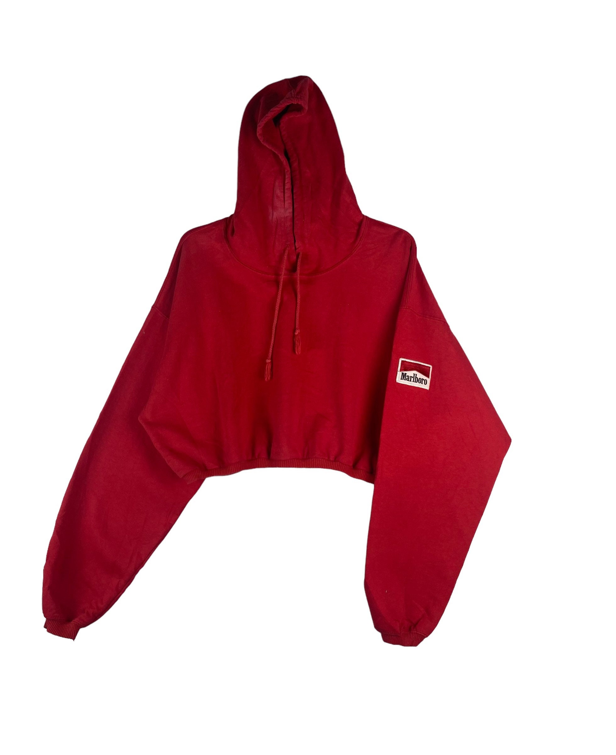 Vtg 90s MARLBORO Crop Top Hoodies Pullover Patch Logo Large Size