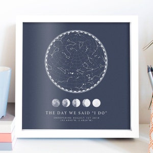 Impression de carte des étoiles, personnalisée, carte des étoiles personnalisée par date et heure, 100 % précise, mariage, fiançailles, cadeau d’anniversaire, unique, créatif