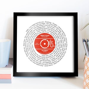 Record Print With Lyrics / Personalised Music Gift / Any Song / Any Artist Unframed