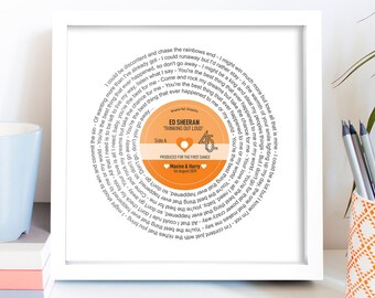 Personalised Record Print Any Artist / Any Song Anniversary Wedding Gift Picture / Mother's Day Gift