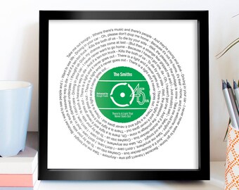 Best Friend Gift / Best Friend Thank You / Record Unframed Print With Words / Any Song / Any Artist / Song Lyrics Print
