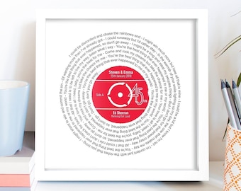 First Dance Gift / Personalised Record Lyrics Print / 1st Wedding Anniversary Gift / Any Song / Any Artist /  Gift