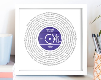 First Dance Gift / Personalised Record Lyrics Print / 1st Wedding Anniversary Gift / Any Song / Any Artist Christmas