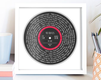 Any Song Lyrics Personalised Print - Custom Vinyl Record Label Wedding - First Dance Anniversary Gift For Him Her Couple Dad Brother Paper