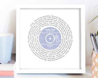 Song Lyrics Gift for Her, Personalised Record Framed Print, Any Song / Any Artist / Anniversary Present / Gift Christmas