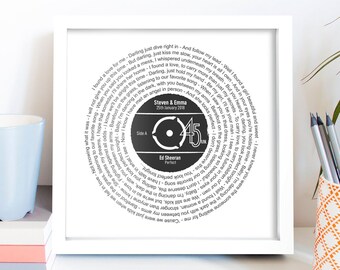 50th Birthday Music Gift / Personalised Record Lyrics Print / Any Song / Any Artist Christmas