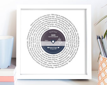 Personalised Record Print Any Artist / Any Song Anniversary Wedding Gift Picture / Mother's Day Gift
