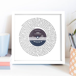 Personalised Record Print Any Artist / Any Song Anniversary Wedding Gift Picture / Mother's Day Gift