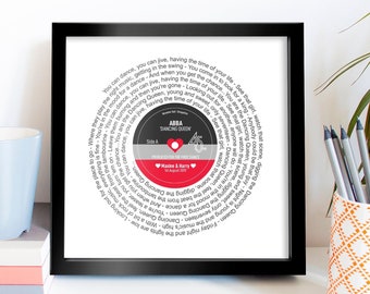Personalised Record Print Any Artist / Any Song Anniversary Wedding Gift Picture /  Gift /  Gift Christmas