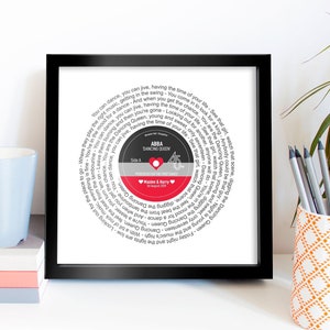 Vinyl Record Unframed Print Personalised Label - Mother's Day Gift wedding first dance, your song, anniversary romantic birthday song lyrics