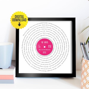 Cualquier letra de canción / MR & MRS WEDDING Gift Personalizado / Primer baile, Nuestra canción, Letras de canciones favoritas / Diseño de etiqueta de disco de vinilo completamente enmarcado