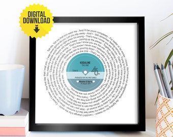 Personalised Lyrics Print / Record Print With Lyrics / Music Lover Gifts / Any Song / Any Artist