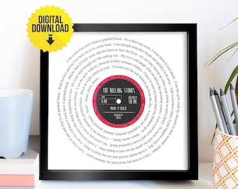 Letra de cualquier canción / Combinación de colores de su elección - Canción especial / Canción de aniversario / Primer baile / Regalo de bodas / Archivo digital