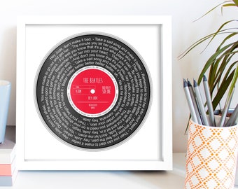 Any Song Lyrics Personalised Print - Custom Vinyl Record Label Wedding - First Dance Anniversary Gift For Him Her Couple Dad Brother Paper