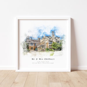 Bespoke Wedding Venue Portrait Watercolour Sketch Personalised Anniversary Valentine Gift For him | Personalised Gift Christmas