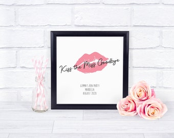 Framed or Unframed Personalised Kiss The Miss Goodbye Bachelorette Keepsake, Bachelorette Party Guestbook, Bride To Be Gift, Hen Party Game