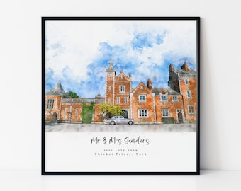 Wedding Venue Print, Wedding Gift, Wedding Venue Portrait, Anniversary Gift, Custom Wedding Venue Watercolour, Wedding Venue Illustration