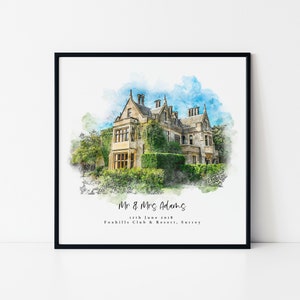 Watercolour Wedding Venue Sketch, Personalised Wedding Gift, Custom Building Illustration, Unique Anniversary Present - Personalized Gift