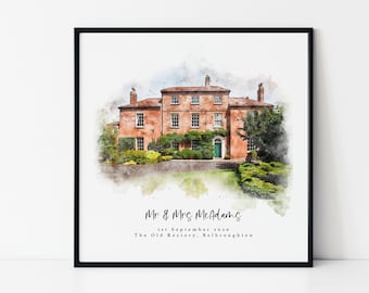 Bespoke Wedding Venue Portrait Watercolour Sketch Personalised Anniversary Wedding Gift | Personalised Gift Christmas