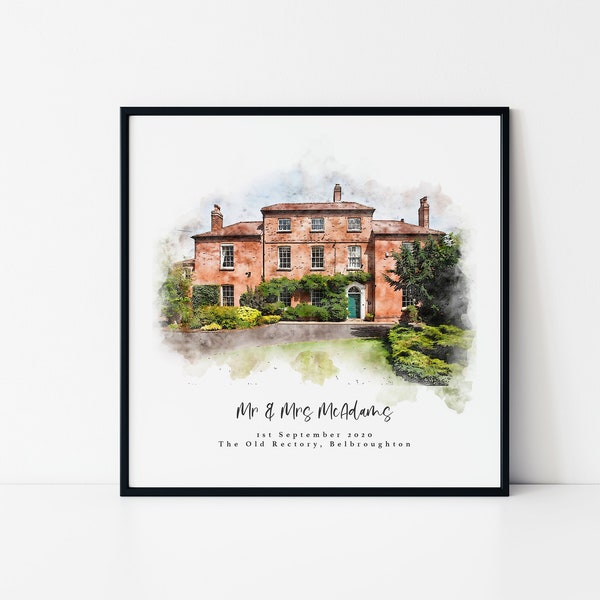 Bespoke Wedding Venue Portrait Watercolour Sketch Personalised Anniversary Wedding Gift | Personalised Gift Christmas