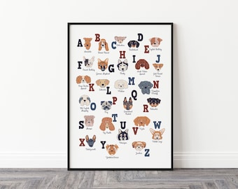 Dog Breeds Alphabet Art Print: A to Z Dogs Poster (digital