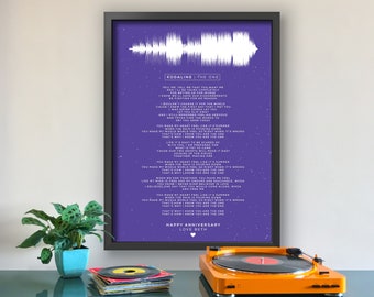 Aangepaste Sound Wave Art Print | Personalised Sound Wave &Songtekst | Huwelijksgeschenk voor Hem, Haar | Valentijn | Jubileum | Verjaardagscadeau