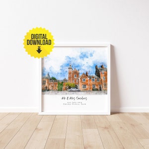 Maßgeschneiderte Hochzeit Ort Porträt Aquarell Skizze personalisierte Jahrestag Hochzeitsgeschenk für das Paar Digitaler Download Version