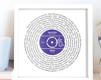 Romantic Gift Lyrics Print / Our Special Song / Record Print With Words / Any Song / Any Artist Christmas