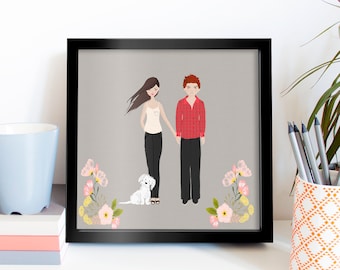 Custom portrait of family, Custom portrait of pet, personalized portrait, Custom Family portrait illustration from photo | Mother's Day