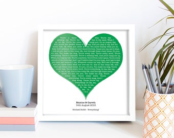 Personalised Song Words Anniversary Gifts, Lyrics in Heart, Any Artist / Any Song Wedding Anniversary Present Picture |  /Christmas gift